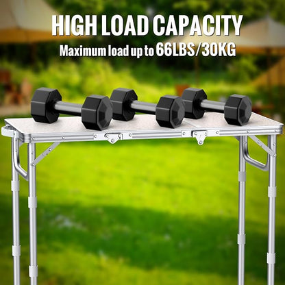 GARLLEN Folding Camping Table with Storage Bag, Max Capacity 66lbs | 3-Height Adjustable Picnic Table with MDF Tabletop, Portable Aluminum Outdoor Table for Camping, Travel, 34.2" L x 15.7" W