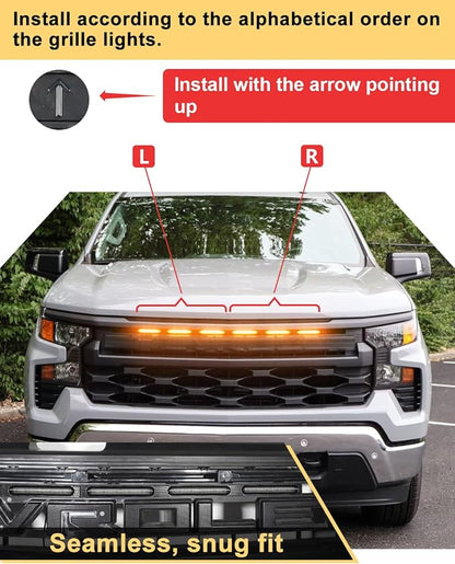 Grill Lights for Chevy Silverado 1500 2026-2022 WT Custom Excl LTD, Yellow | Silverado 1500 Raptor Grille Lights, Upgrade Silverado Front LED Lights, Snap-in Installation, OEM Style, Off-road Driving