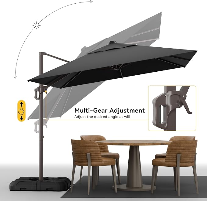9x12 FT Cantilever Patio Umbrella, Large Rectangular Offset Outdoor Umbrella with 360° Rotation, Heavy Duty Shade Umbrella for Garden Backyard Deck Poolside Courtyard, Black