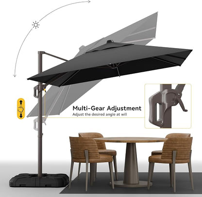 9x12 FT Cantilever Patio Umbrella, Large Rectangular Offset Outdoor Umbrella with 360° Rotation, Heavy Duty Shade Umbrella for Garden Backyard Deck Poolside Courtyard, Black