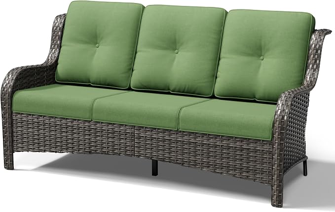 Joyside Outdoor Patio Couch, 3 Seater Outdoor Wicker Sofa with High Back, Deep Seating, Wide Armrest, Thickened Cushions, Patio Sofa for Deck, Porch Use