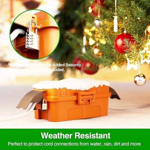 Flemoon IP55 Small Outdoor Electrical Box Waterproof, for Power Strip | Inner 5.9 x 3.2 x 1.8inch, Extension Cord Cover with Detachable Awning Covers for Plug, Outlet, Holiday Lights, Orange