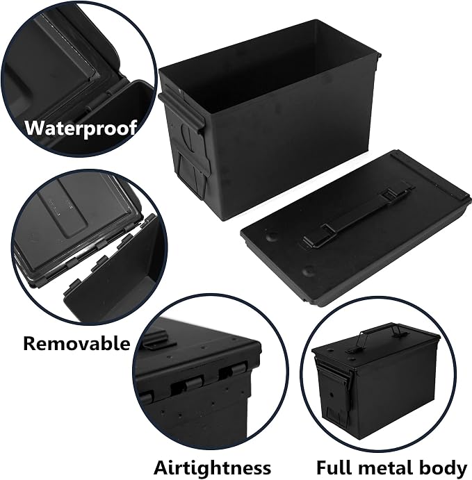 GUGULUZA Metal Ammo Can 30 50 Cal, Waterproof Airtight Ammo Containers Case | Heavy-Duty Ammunition Storage Case Military Container, Lockable Box w/Flip Top for Long-Term Storage Bullet, 30Cal and 50 Cal