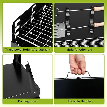 Portable Charcoal Grill, 16.7x10x17.7in Mini Foldable BBQ Suitcase Grill with Lid for Outdoor Camping, Picnics, Garden Grilling Cooking