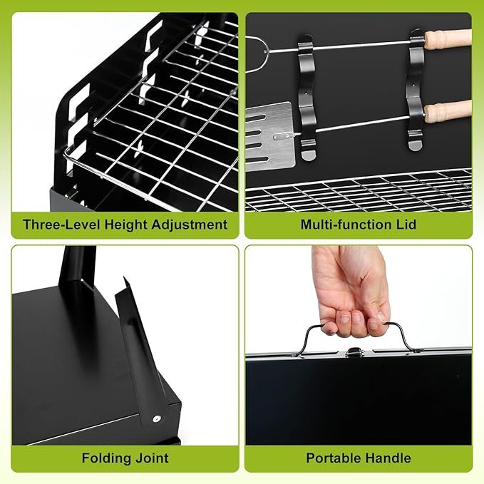 Portable Charcoal Grill, Foldable Mini Tabletop BBQ Grill with Lid, Charcoal Barbecue Grill for Outdoor Camping Cooking Picnic, 16.7 x 10 x17.7in