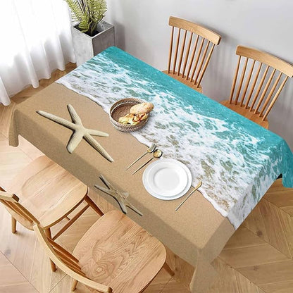 TKS MITLAN Tablecloth Summer Beach Table Cloth Rectangle Table 52 x 70 Inch Sea Wave Starfish on Sand Kitchen Decorations for Home Dinner Party