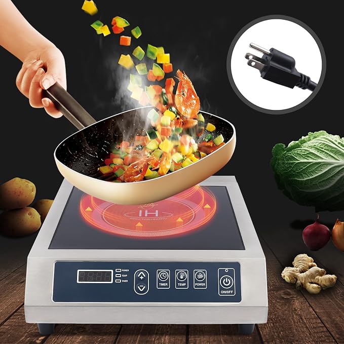 Commercial Induction Cooktop Burner for Kitchen, 1800W High Power Electric Countertop Stove, Portable Cooking Appliance for Home, Restaurant, Chef