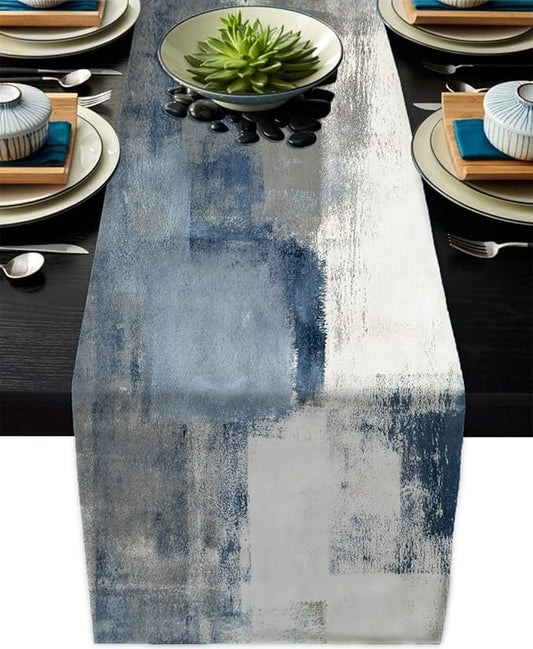 White Gray Table Runners Modern Art Farmhouse Linen Table Runners Dresser Scarves Retro Rustic Style for Party Kitchen Dining Table Coffee Holiday Party Decor (White Gray, 13"x 71")