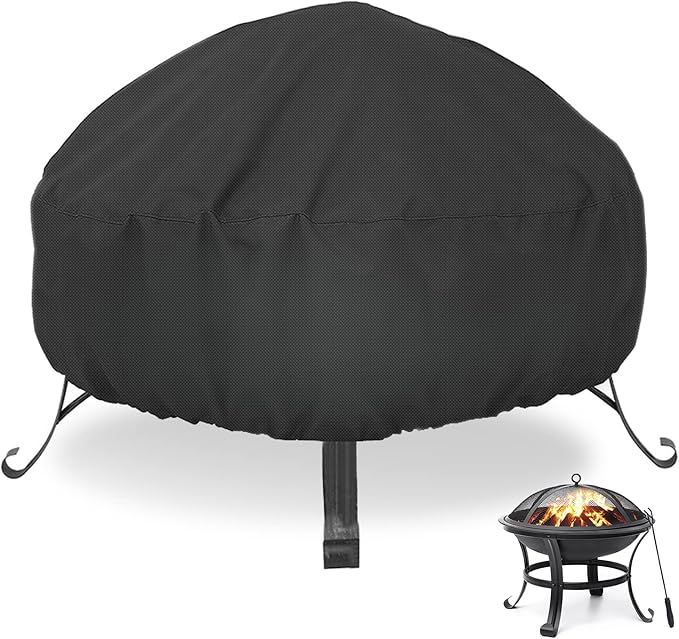 LBTING Fire Pit Cover, 36 inch Cover for 33-36 inch Round Firepit, Waterproof Windproof Dustproof UV-Resistant Heavy Duty Cover for Outdoor Patio Firepit Table - Black