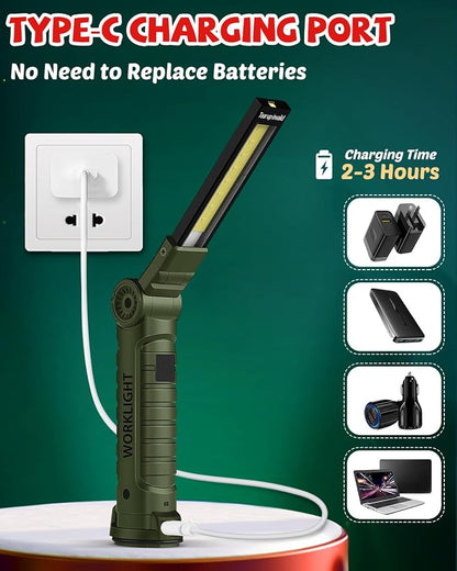 Coquimbo Tool Gifts for Men Him, Rechargeable LED Work Light, 2 Pack Green | Grill Light, Flashlight, Magnetic Base and Hook, 5 Modes 360° Rotate, Mechanic Light, Dad Husband Mens Birthday Gifts