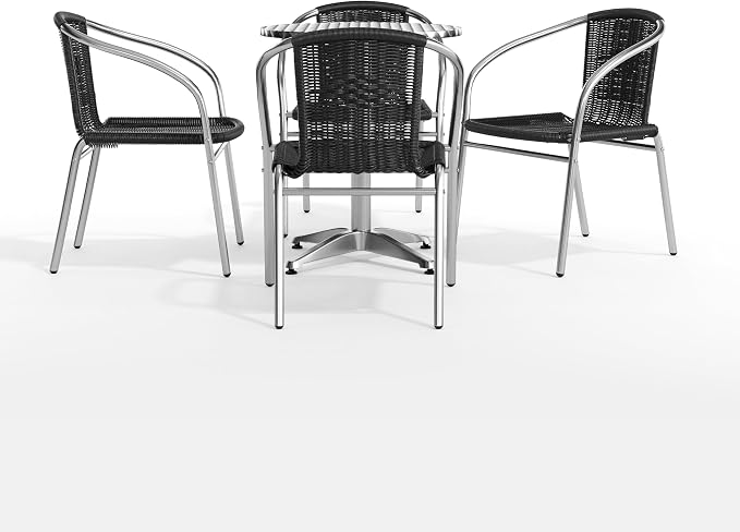 Flash Furniture Lila 23.5'' Round Aluminum Indoor-Outdoor Table Set with 4 Black Rattan Chairs | Indoor/Outdoor Use, Black Rattan Chairs
