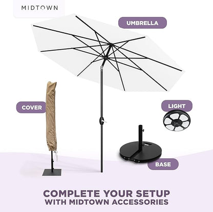 Midtown Umbrellas - 10-Year-No-Fade 9 Ft Patio Umbrella with Terylast Fabric, Auto-Tilt Aluminum Frame and 8 Reinforced Ribs for Deck, Pool, Garden & Beach - Ivory White Canopy, Black Pole