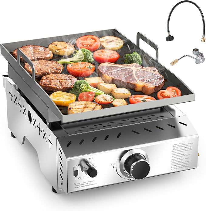 COWSAR Portable Propane Griddle, 304 Stainless Steel Gas Grill, 8000 BTU Table Flat Top Grill for Outdoor BBQ, Camping and RVs