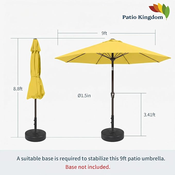 9FT Patio Umbrella Outdoor Table Umbrella w/Push Button Tilt and Crank, 8 Sturdy Ribs, UV Resistant Waterproof Market Umbrella for Pool, Deck, Backyard, Garden, Sunshine Yellow