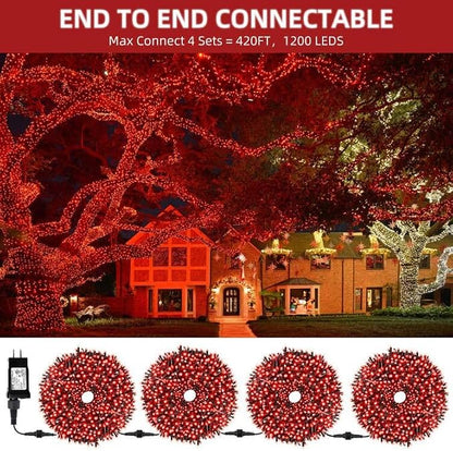 MZD8391 105FT 300LED Christmas Light Outdoor Indoor,Christmas Tree Light | Red, 100% UL Listed, Waterproof, 8 Light Modes, Timer & Memory, End To End Connect, Christmas String Light Outdoor Indoor