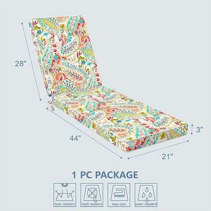 LVTXIII Outdoor Chaise Lounge Cushion 72x21x3 Inch, Water-Repellent Patio Seat Cushion with Ties & Hidden Zipper, Thick Foam Pad for Lawn Chair, Poolside, Patio Furniture, Pretty Paisley