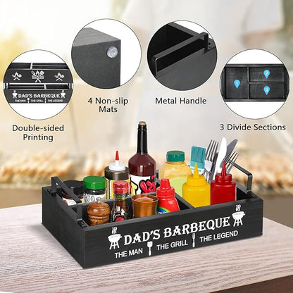 Grill Utensil Caddy, BBQ Accessories Storage Box, Picnic Condiment Caddy, BBQ Organizer for Camping Outdoor, Ideal Organizer for Picnic Condiment and Outdoor Griddle Accessories