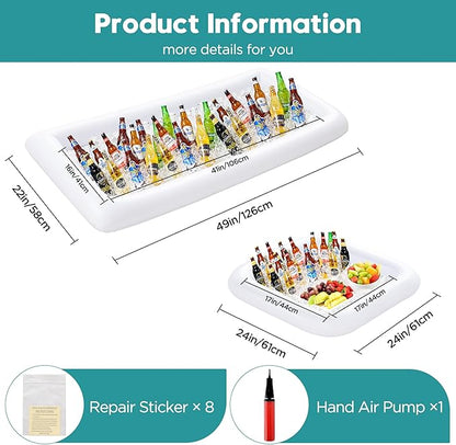 HBlife 2 Size 4-Pack Inflatable Cooler, Blow-Up Ice Trays for Food & Drinks | 49x24in Inflatable Cooler with Drain Outlet, Portable, Durable Material, Easy Clean, Outdoor Parties, Catering Events