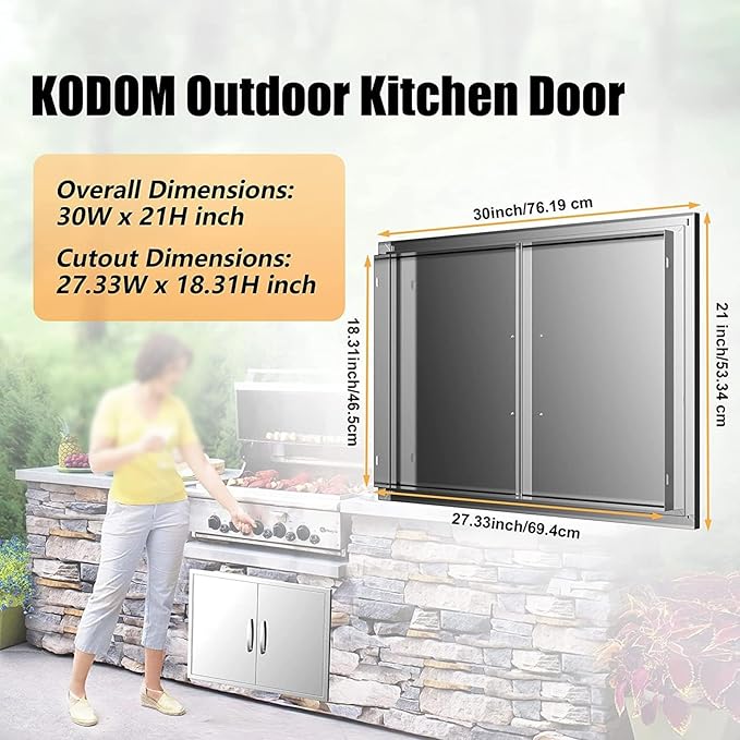 Outdoor Kitchen Doors 30W x 21H Inch, Double BBQ Access Doors 304 Stainless Steel for Outdoor Kitchen Cabinet Grill Station or BBQ Island