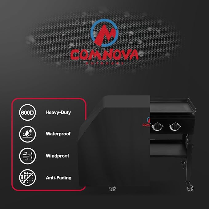 Comnova Grill Cover for Char Griller Flat Iron 4-Burner Gas Griddle - 600D Premium Gas Griddle Cover for Char Griller Waterproof & Heavy Duty, Fits E8936, 8036 Models - 63.8"L x 23"W x 37.9"H (8075)