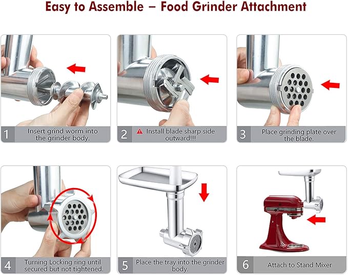 Meat Grinder Attachment for KitchenAid Stand Mixers, Accessories Included 3 Sausage Stuffer Tubes and 4 Grinding Plates, Metal Food Grinder Accessories by iVict
