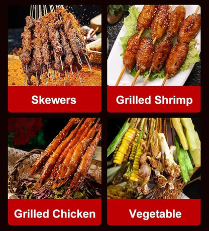 Charcoal Barrel BBQ Grill Stainless Steel BBQ Hanging Stove Camping Barbecue Rack with 26 Skewers Gloves Tongs Grilling Net for Vegetables
