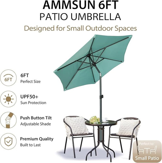 AMMSUN 6FT Patio Umbrella, Outdoor Table Umbrella with Push Button Tilt | UPF50+ Sun Protection and Water-Resistant Fabric, Premium Steel Pole and Ribs, Height-Adjustable and Push-Button Tilt