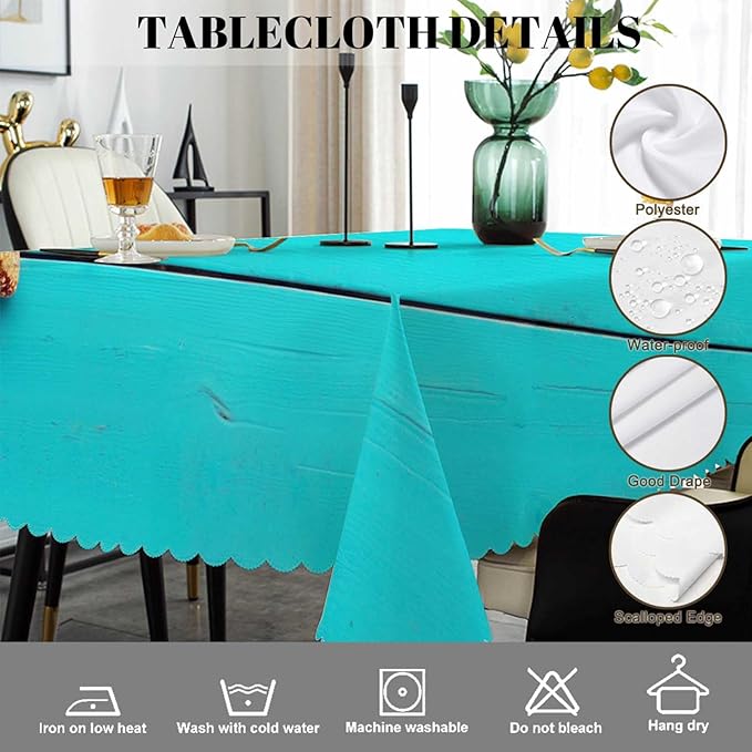 Swono Beach Table Cloth Tropical Fish Net Seashells Starfish Blue Wood Rectangle Tablecloth Picnic Table Cover BBQ Table Cloths Polyester for Kitchen Camping BBQ 50x72 Inch