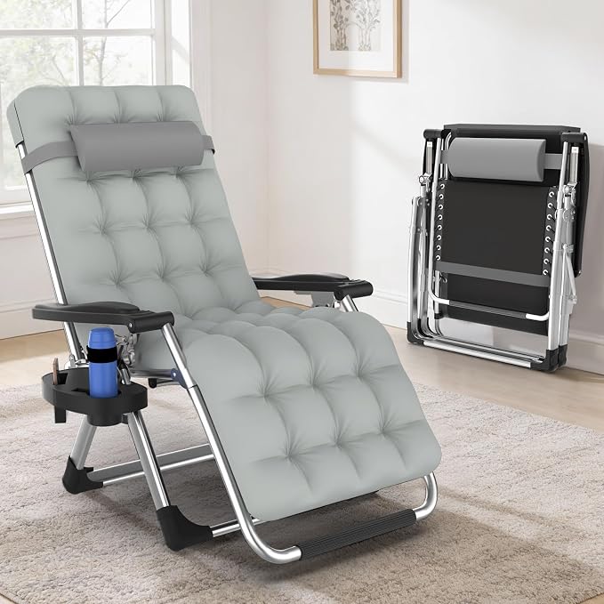 Slendor Zero Gravity Chair, Recliner Lounge Chairs with Cushion,Gray | Reclining Lounge Chair, Folding Anti Gravity Chairs w/Upgraded Lock, Removable Upgraded&Headrest, 440lbs, for Indoor Outdoor