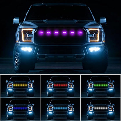 RGB LED Grill Lights,6 in 1 Car Front Grilles Light,Waterproof Car Exterior Grille Lamps,LED Atmosphere Grills Lights for Trucks