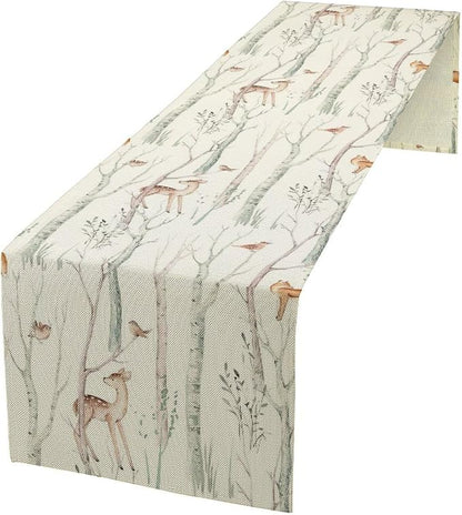 Rustic Forest Table Runner, Rustic Lodge Forest Cabin Country Hunting Woodland Kitchen Dining Table Decoration for Home Party Decor 13x60 Inch