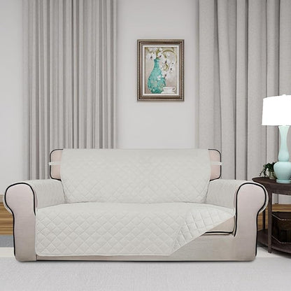 PureFit Reversible Quilted Couch Covers for Dogs Loveseat Sofa Cover 54" | Ivory/Ivory, Water Resistant Couch Protector, Washable Pet Couch Cover with Non Slip and Elastic Straps For Kids