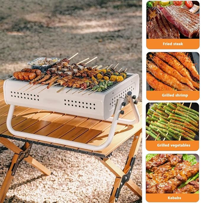 AIZYR Small Charcoal Grill, Stainless Steel Barbecue Grill Portable Lightweight BBQ Grill Indoor Outdoor Grill Tools for Camping Travel Party,Black