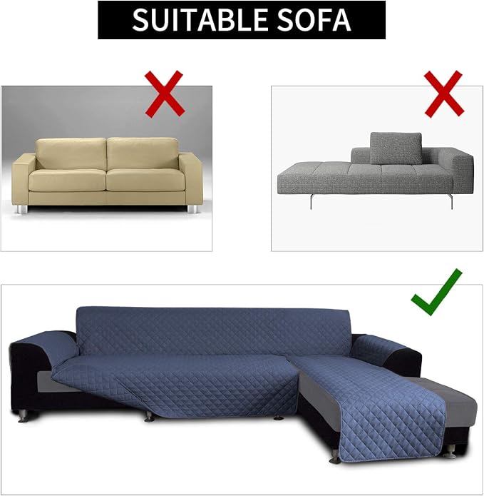 Easy-Going Reversible L-Shape Sectional Couch Cover, Small, Dark Blue | Soft Sofa Slipcover For Dogs, Fits Left/Right Chaise Lounge Protector, Water Resistant Mat For Living Room