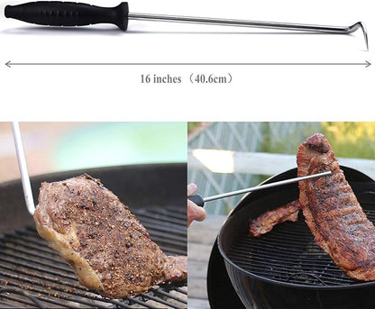 MSY BIGSUNNY 16" Heavy Duty Food Flipper with Sharp Tail Tip, Stainless Steel Grilling Meat Hook