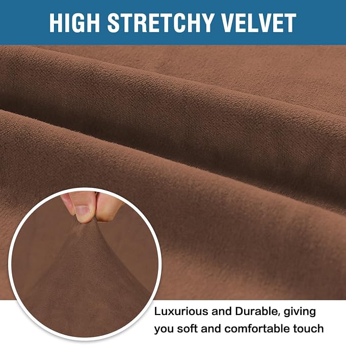 H.VERSAILTEX Stretch Velvet Sofa Covers for 3 Cushion Couch Covers Furniture Protector Soft with Non Slip Elastic Bottom, Crafted from Thick Comfy Rich Velour (Large Sofa 90"-97", Caramel Cafe)