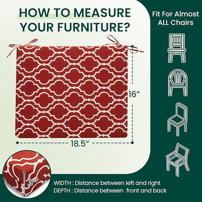 HARBOREST Outdoor Chair Cushions Set of 4, Water Resistant Patio Chair Cushions with Ties, Square Corner Outdoor Seat Cushions for Patio Furniture, 18.5"x16"x3", Wine Red Geometry