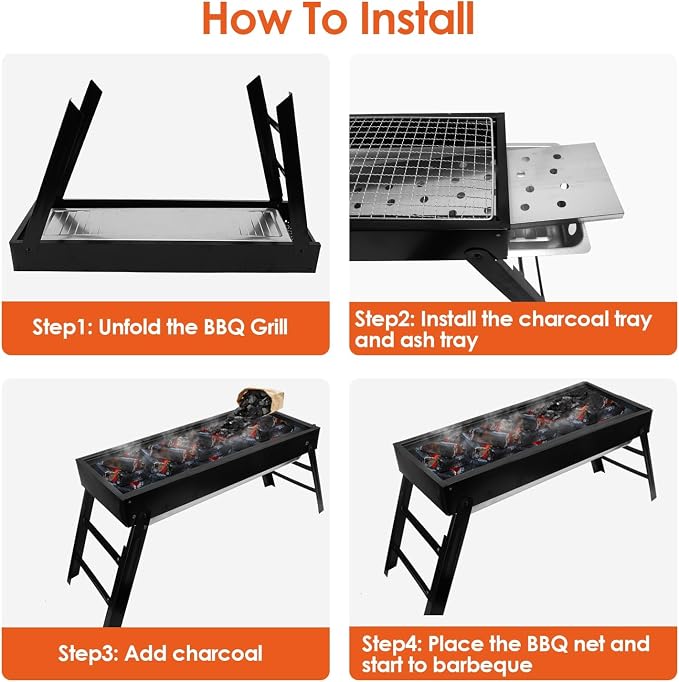 KOCASO Foldable Charcoal BBQ Grill Stainless Steel Grill Net Easy Setup Portable Tabletop Barbecue Grill for Camping Picnic Outdoor Party Backyard