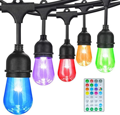 96FT Outdoor Patio Lights Waterproof Dimmable with Remote, RGB Cafe LED String Light with 30 Shatterproof Bulbs for Bistro Party Christmas, Garden, Wedding Decor