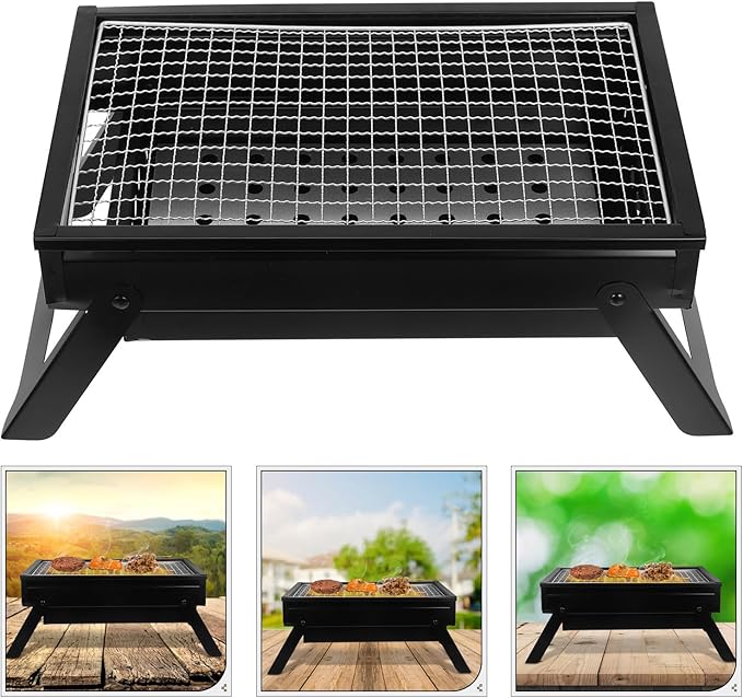 Kisangel Portable Charcoal Grill Folding Mini Bbq Grill for Outdoor Camping and Travel with Pull-out Charcoal Box for 1-3 People