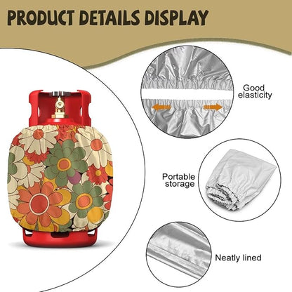 Flower Dual Propane Tank Cover Fits Standard 20 lb Tank Cylinde Travel Trailer Propane Covers with Elastic Slip in Gas Cover Water & Wear-Resistant for Outdoor and Indoor Use