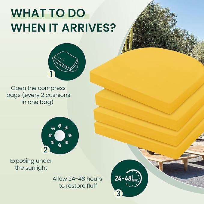 HARBOREST Outdoor Chair Cushions Set of 4, Water Resistant Patio Chair Cushions with Ties, Outdoor Seat Cushions for Patio Furniture, 17"x16"x2", Yellow