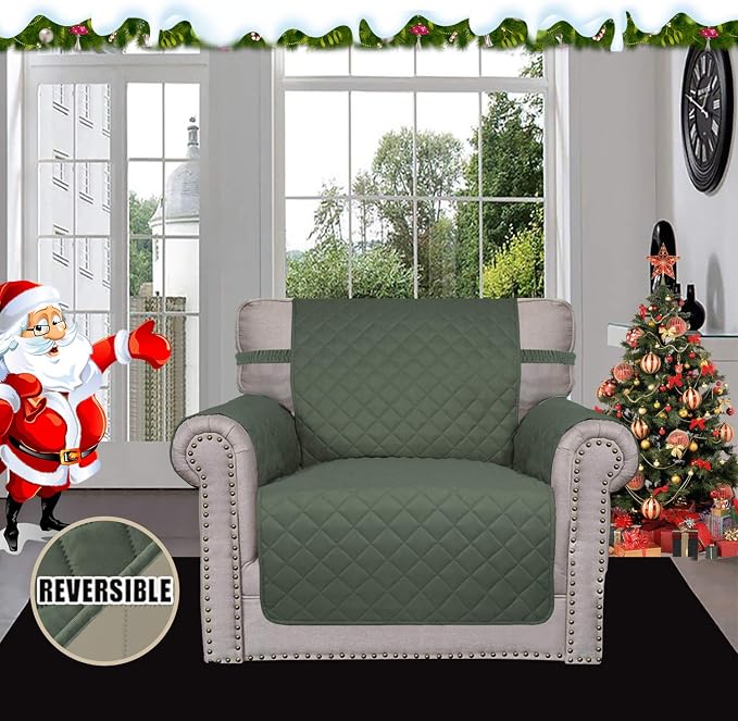 Easy-Going Reversible Couch Cover, Small Chair, Greyish Green/Beige | Machine Washable Slipcover For Dogs, Water Resistant Furniture Mat For Living Room, Non-Slip Sofa Cover, Pet Friendly