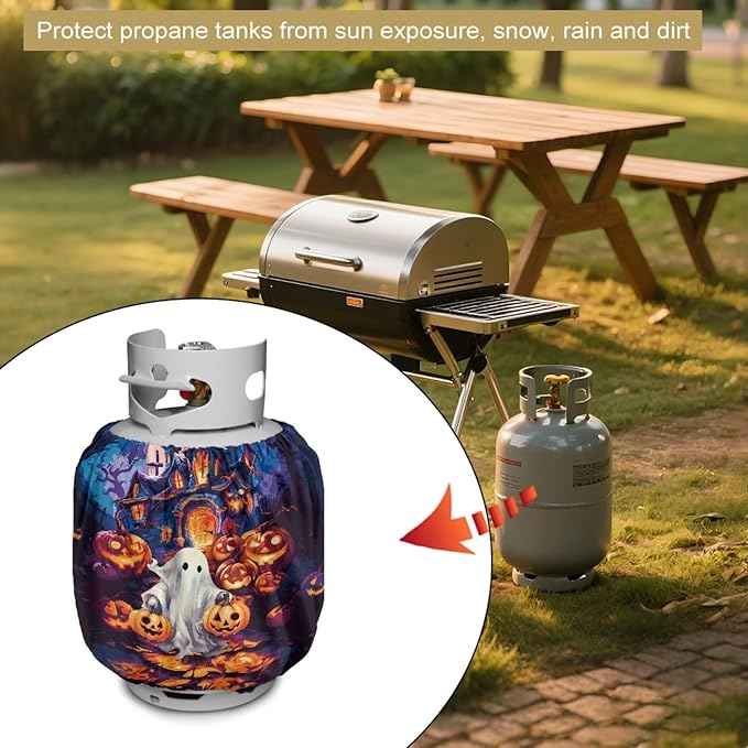 Hallowen 20lb Propane Tank Covers Highland Cow Gas Cover Fits Standard 20 lb Tank Cylinder Heavy Duty Outdoor Grill Accessories Gift for Holiday