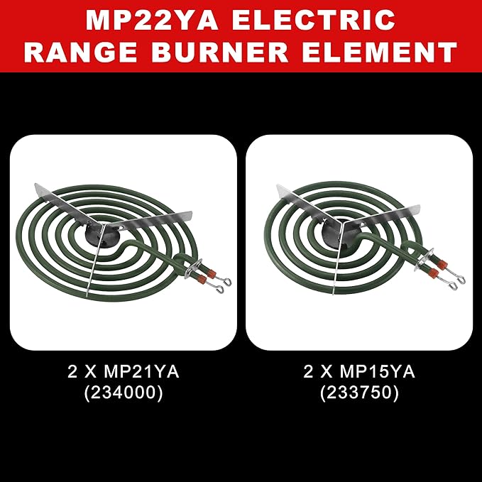 Stove Element Replacement for Amana Whirlpool Kenmore Electric Range Burner-MP22YA Electric Range Burner Element Set Includes 2Pcs 8-Inch MP21YA & 2Pc6-Inch MP15YA