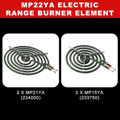 Stove Element Replacement for Amana Whirlpool Kenmore Electric Range Burner-MP22YA Electric Range Burner Element Set Includes 2Pcs 8-Inch MP21YA & 2Pc6-Inch MP15YA