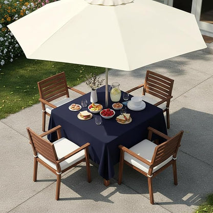 LUSHVIDA Square Outdoor Tablecloth with Umbrella Hole and Zipper, 54x54 Inch Navy, Washable Waterproof Table Cloth Spill Proof Wrinkle Free Table Cover for Patio Spring Summer Picnic BBQS
