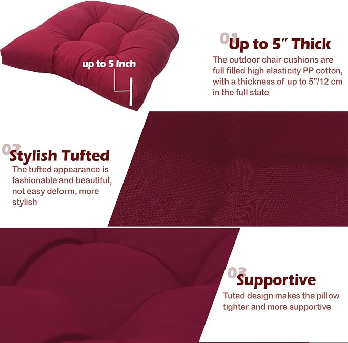 MTMR Outdoor Chair Cushions Set of 2, Patio Furniture Seat Pads, Waterproof | 2Pcs , waterproof cover, PP cotton, u-shaped, no-fading, thick patio seat pads for outdoor wicker furniture in yard, 19x19x4