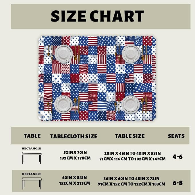 Patriotic American Decorative Rectangle Tablecloth Flag USA National Rectangle Kitchen Table Cover Oblong Tablecloth for Dining Table Buffet Parties Patio Camping 52" x 70" 4-6 Seats