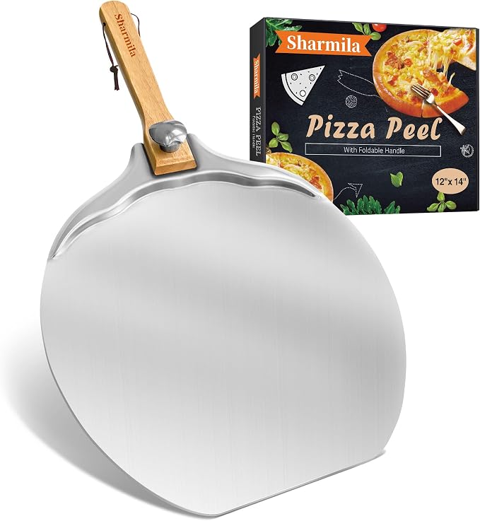 Pizza Peel 12 Inch Apple Shaped Aluminum Paddle, Foldable Oven Spatula | Curved Safety Edge, Premium Aluminum, Rust Resistant, Foldable Handle, Compact Storage
